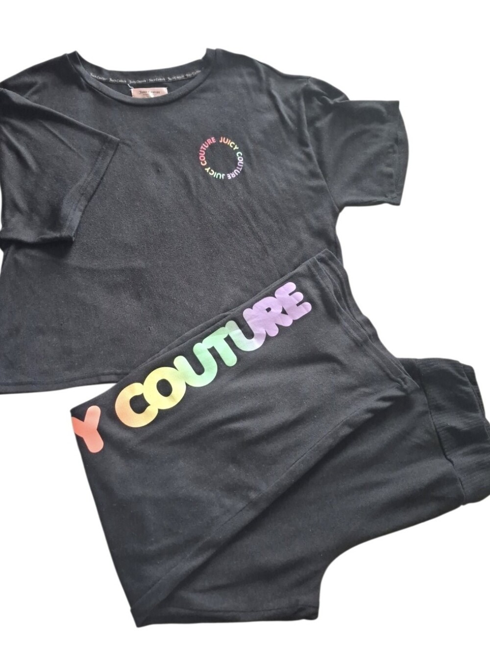 Juicy Couture Y2K Rainbow Logo Black 2-Piece Lounge Set Sz XL